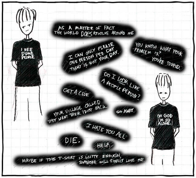 It's depressing how many of these are real shirts Original caption: I saw the "problem" t-shirt (upper right) on campus a few days ago and suddenly felt so sad.