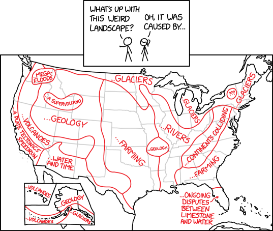 'Well, there's speculation that it's due to a mantle hotspot.' --a geologist who's trying to cover up the fact that they didn't hear your question