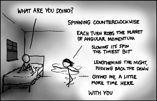 With reasonable assumptions about latitude and body shape, how much time might she gain them?  Note: whatever the answer, sunrise always comes too soon. (Also, is it worth it if she throws up?