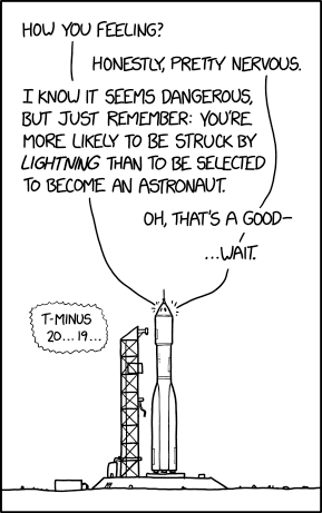 Don't worry--you're less likely to die from a space launch than from a shark attack. The survival rate is pretty high for both!