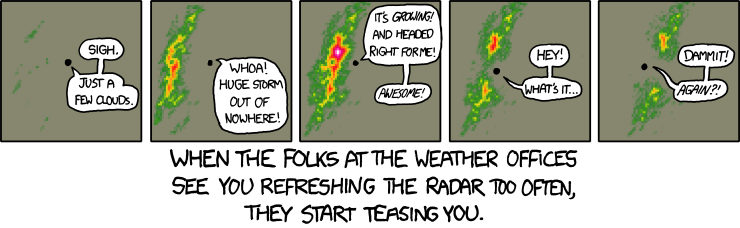 Ever notice how there aren't as many thunderstorms now as there were when you were a kid? Much like 'the shuffle on my MP3 player has a bias', this is occasionally true but universally believed. Brains are so interesting!