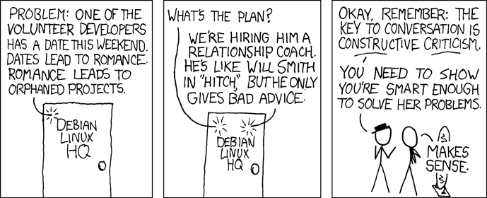 His date works for Red Hat, who hired a coach for her, too. She advised her to 'rent lots of movies like Hitch. Guys love those.'