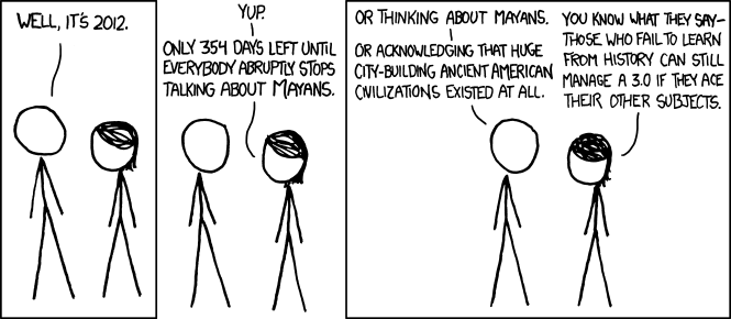 To compensate for this, I plan to spend 2013 doing nothing but talking about Mayans. My relationships with my friends and family may not fare well.