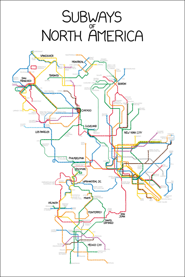 About one in three North American subway stops are in NYC.