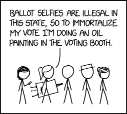 There were actually some good reasons for those laws, but IMO they now do more harm than good. Which raises a question: If there's a ballot measure to strike them down, how can I resist the urge to take a picture of my "yes" vote?