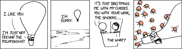 Protip: Even without the red spiders, never have that conversation halfway through a balloon ride.