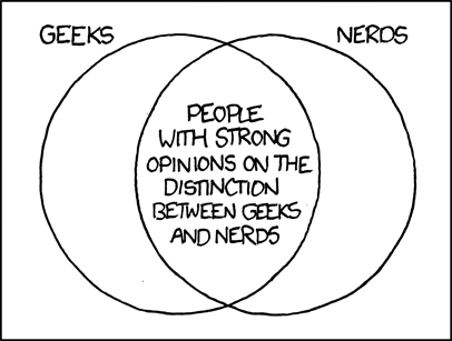The definitions I grew up with were that a geek is someone unusually into something (so you could have computer geeks, baseball geeks, theater geeks, etc) and nerds are (often awkward) science, math, or computer geeks. But definitions vary.