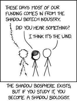 The typical Shadow Biology Department is housed in a building coated in a thin layer of desert varnish which renders it invisible to normal-world university staff.