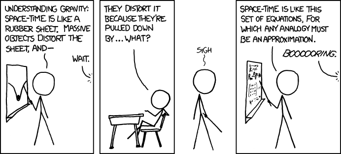 "Space-time is like some simple and familiar system which is both intuitively understandable and precisely analogous, and if I were Richard Feynman I'd be able to come up with it."