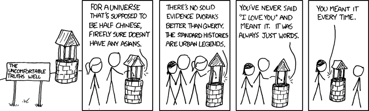 I'll concede ergonomics anecdotally, but none of the studies of Dvorak were at all rigorous (the most-cited Navy study was overseen by Dvorak himself). And the 'slow typists down' thing is a myth. Also EMACS RULES VI DROOLS WOOOOOOO!