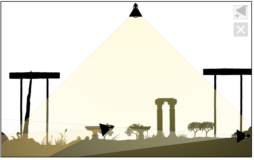 1663 garden Three lamps two along ground with pillars not in blue world and symmetric gates.png