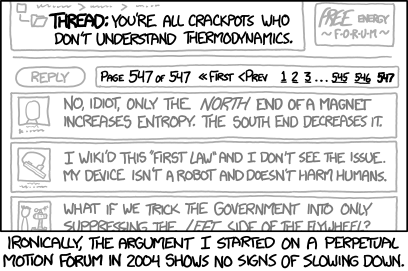 The misguided search for a perpetual motion machine has run substantially longer than any attempted perpetual motion machine.