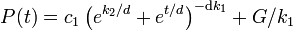 P(t) = c_1\left(e^{k_2/d}+e^{t/d}\right)^{-\mathrm{d}k_1} +G/{k_1}            